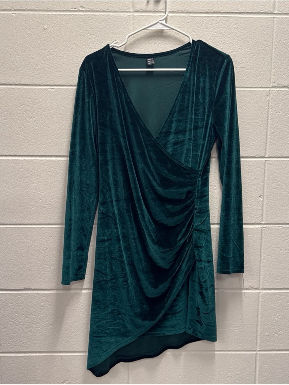 SHEIN Emerald Green Velvet Faux-Wrap Long Sleeve Dress